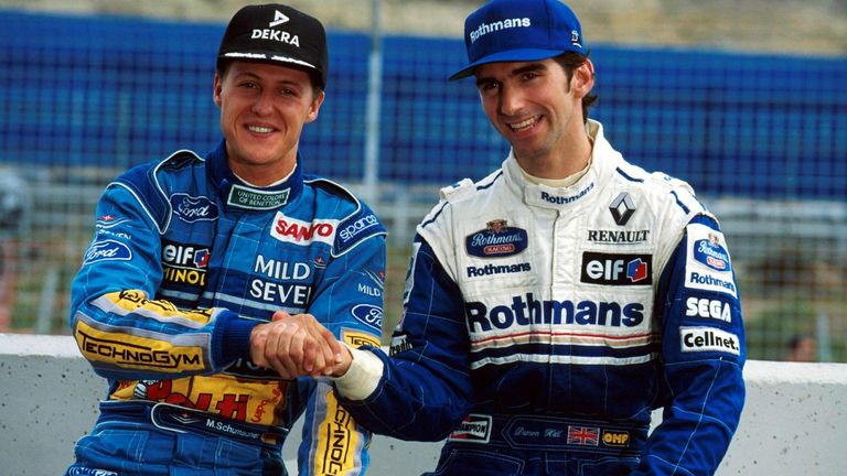1994: Michael Schumacher (l., Benetton) 1 Punkt vor Damon Hill (Williams)