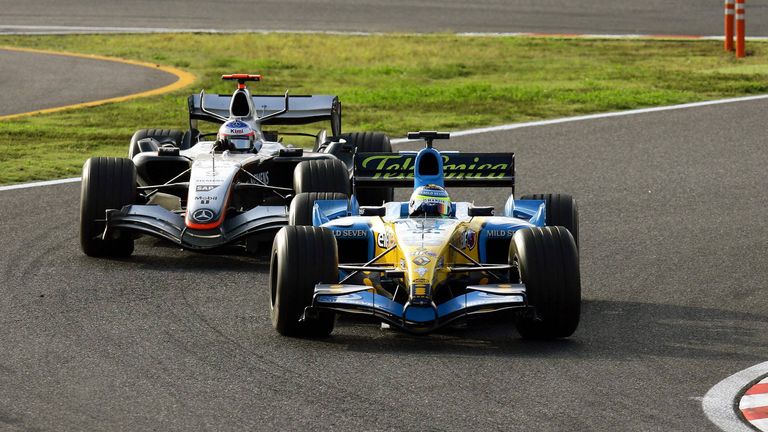 2005: 9 Punkte Abstand. Renault (Alonso/Fisichella) vor McLaren (Räikkönen/Montoya).