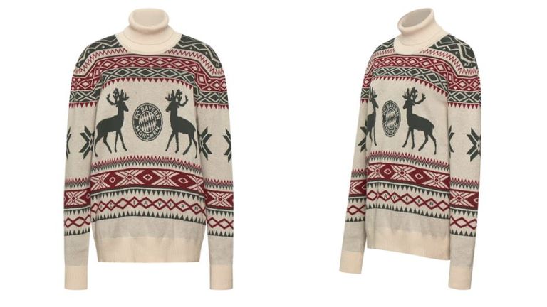 …und in einer Ausführung für Frauen: Das Muster ist gleich, nur die Farben sind sozusagen auf die verschiedenen Muster gespiegelt (Quelle: FC Bayern Fanshop).