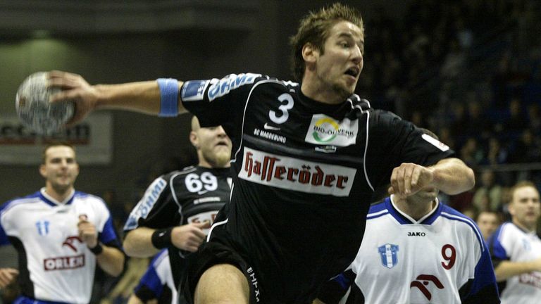 Bennet Wiegert als aktiver Spieler beim SC Magdeburg.