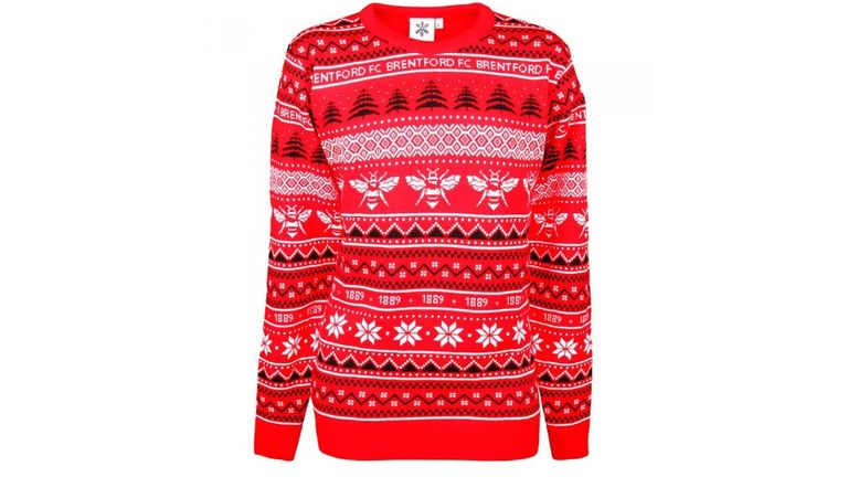 FC Brentford: Auf dem Sweater des PL-Neulings fällt vor allem ein eher weniger weihnachts-typisches Tier auf. Passend zum Spitznamen "Bees" dürfen natürlich auch sie nicht fehlen. Bisher läuft´s für sie auch in der PL. (Quelle: Brentford Fanshop)