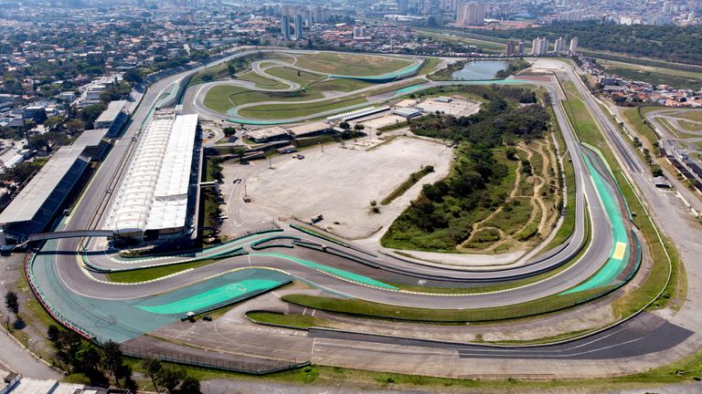 Die F1-Strecke von Interlagos in Sao Paulo aus der Vogelperspektive. 