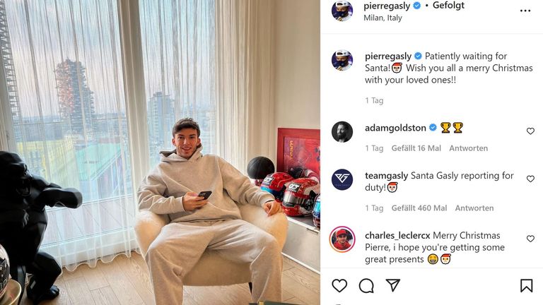 F1-Pilot Pierre Gasly wartet in Mailand auf den Weihnachtsmann. Doch ob der bei so wenig weihnachtlicher Einrichtung und Stimmung überhaupt vorbeikommt, ist doch zu bezweifeln (Quelle: Instagram/pierregasly)