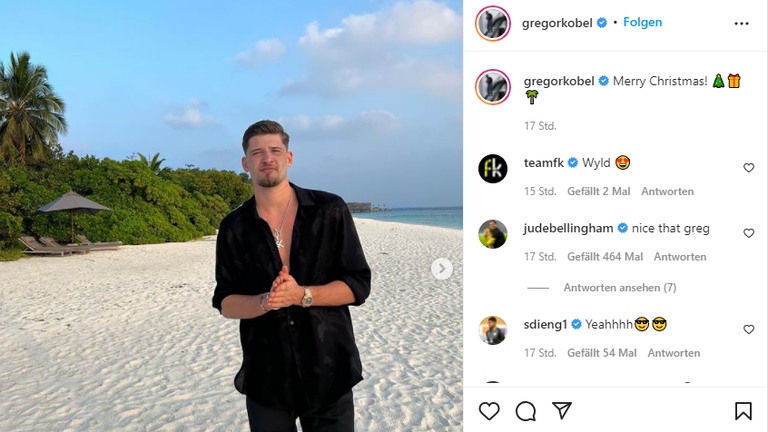 Dortmunds Torhüter Gregor Kobel feiert Weihnachten ganz lässig am Meer (Quelle: Instagram/gregorkobel).