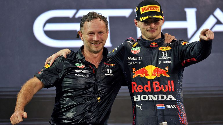 Red-Bull-Teamchef Christian Horner (links) und Max Verstappen.