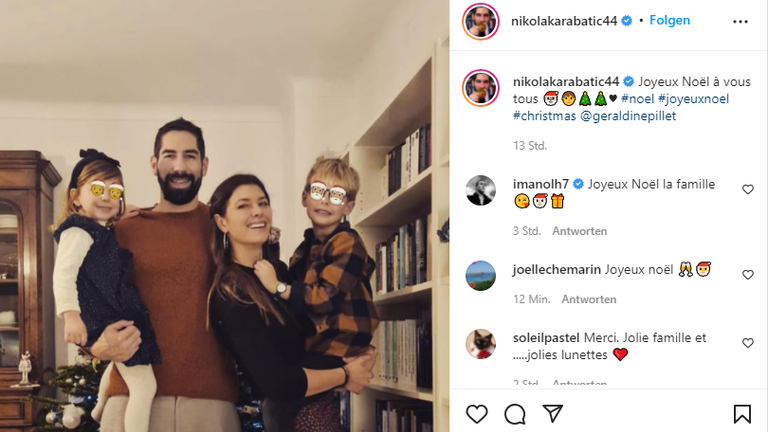 Der dreimalige Handball-Olympiasieger Nikola Karabatic in ganz legerem Style zuhause mit seiner Familie (Quelle: Instagram/nikolakarabatic44).