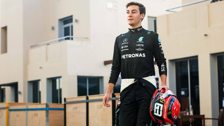 George Russell in his futuristic costume.  The Brit is making a permanent move to Mercedes for next season and was allowed to test on Tuesday.