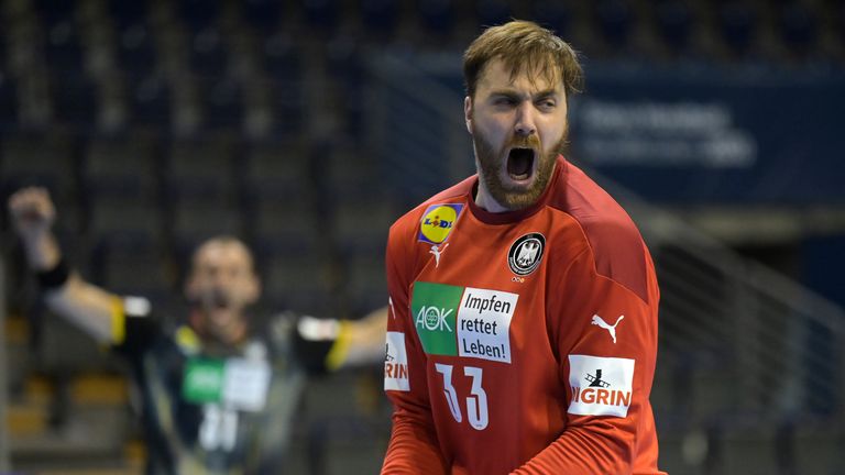Andreas Wolff est dans le but allemand du Championnat d'Europe de handball.
