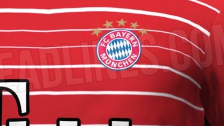 Das neue Heim-Trikot der Bayern für die Saison 2022/23 soll mit weißen Querstreifen daherkommen (Quelle: footyheadlines.com).
