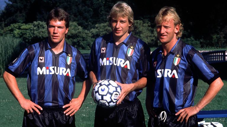 Lothar Matthäus (v.l.), Jürgen Klinsmann und Andreas Brehme kickten gleichzeitig bei Inter Mailand.