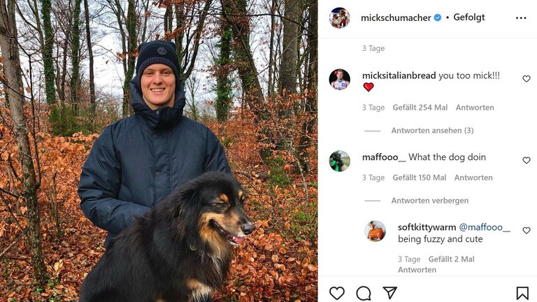 Mick Schumacher verbrachte die freie Zeit unter anderem mit seiner Hündin Angie. (Quelle: Instagram/mickschumacher)