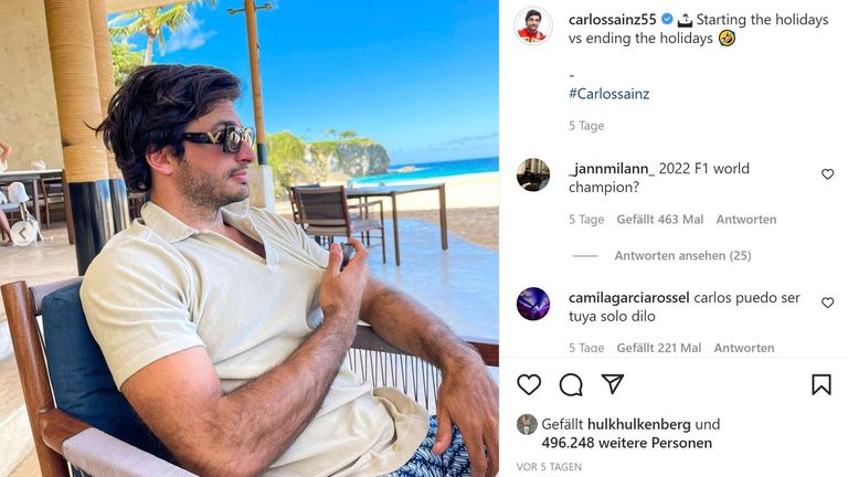 Nach einer starken Saison mit Endplatzierung fünf erholte sich Carlos Sainz am Strand. Wo der Spanier genau unterwegs war, geht aus seinen Posts nichts hervor. Mittlerweile ist er aber auch wieder am Arbeiten, wie seine Instagram-Story verrät. (Quelle: Instagram/carlossainz55)