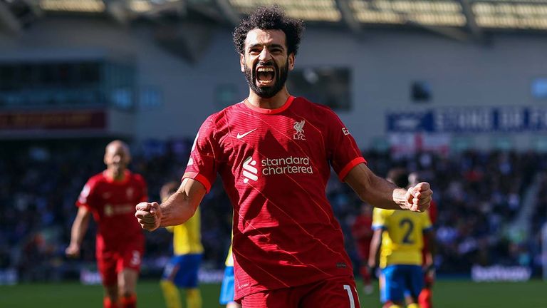 Mohamed Salah bejubelt seinen Treffer gegen Brighton.