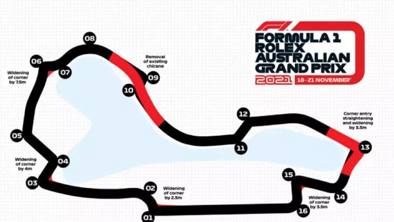 Die Veränderungen des Albert Park Circuits sind rot markiert (Quelle: Twitter/@ausgrandprix)
