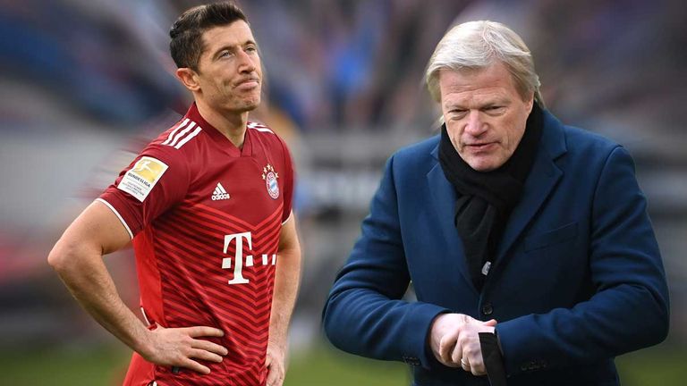 Bayern-Boss Oliver Kahn (r.) schließt einen Wechsel von Robert Lewandowski (l.) im Sommer 2022 aus. 