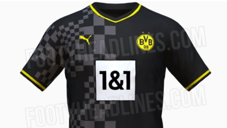 Das neue Auswärtstrikot von Borussia Dortmund soll 2022/23 so aussehen (footyheadlines.com).