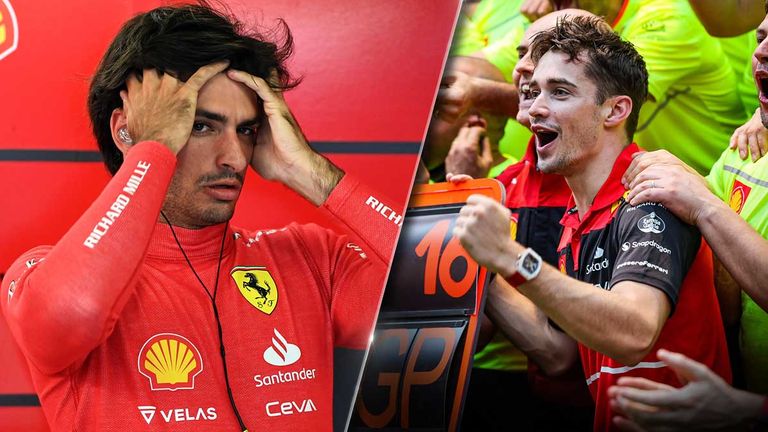 Carlos Sainz (l.) und Charles Leclerc (r.) erleben bei Ferrari derzeit konträrere Zeiten.