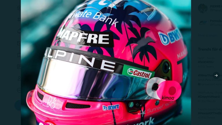 Der Miami-Helm von Alpine-Pilot Fernando Alonso (Quelle: Twitter/@AlpineF1Team).