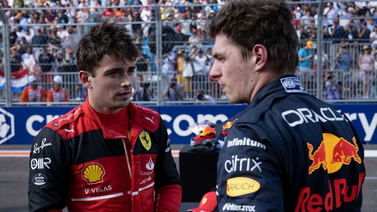 Charles Leclerc (l.) und Max Verstappen (r.) kämpfen auch in Miami wieder um den Sieg und wertvolle Punkte im engen WM-Kampf.