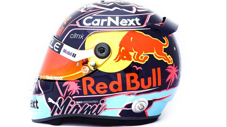Der Miami-Helm von RedBull-Pilot Max Verstappen (Quelle: Twitter/@redbullracing).