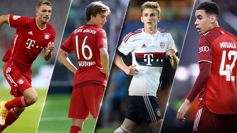Fiete Arp, Gianluca Gaudino, Sinan Kurt und Jamal Musiala (v.l.) haben beim FC Bayern unterschiedliche Wege eingeschlagen.