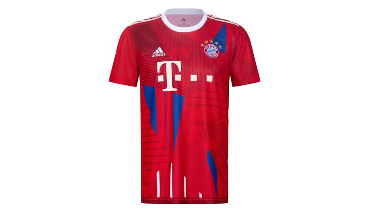 Zehn Meisterschaften, zehn verschiedene Trikots: Und nun alle zusammen vereint in einem Shirt. Das ist die Idee des neuen Patchwork-Sondertrikots der Bayern (Quelle: FC Bayern Store).