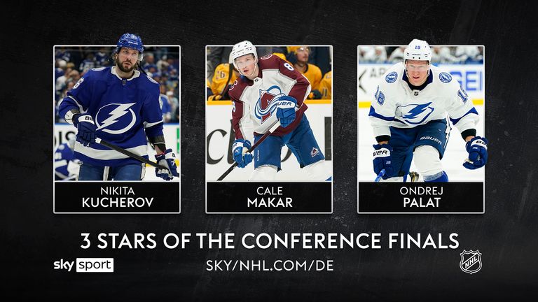 Die 3 Stars der Conference Finale der Stanley Cup Playoffs sind: Nikita Kucherov, Cale Makar und Ondrej Palat.