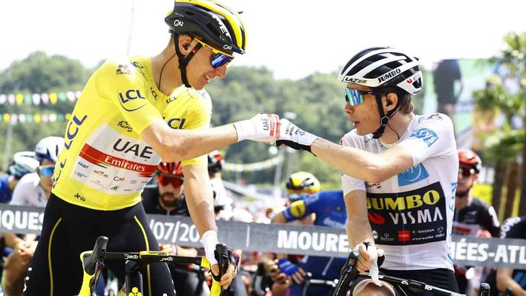 Die Tour de France 2021 gewann Tadej Pogacar (l.) vor Jonas Vingegaard.
