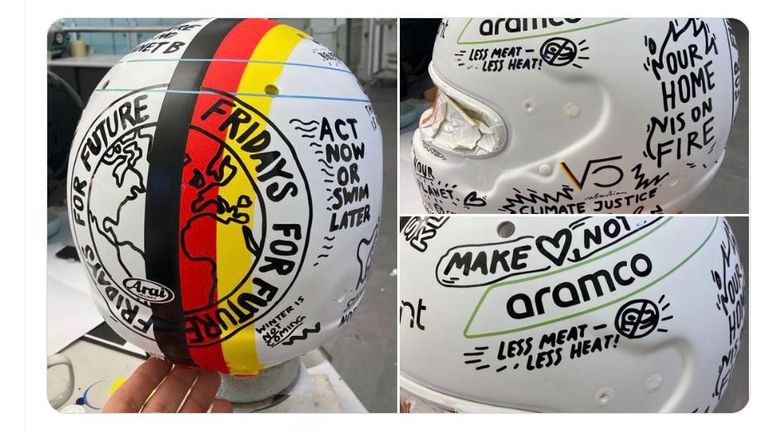 Der spezielle Baku-Helm von Sebastian Vettel (Quelle: Twitter/@JMD_helmets)