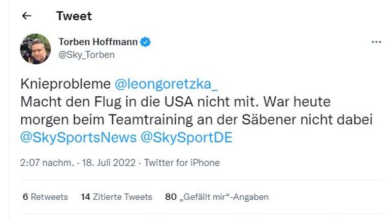 Leon Goretzka fehlt dem FC Bayern auf der USA-Reise.