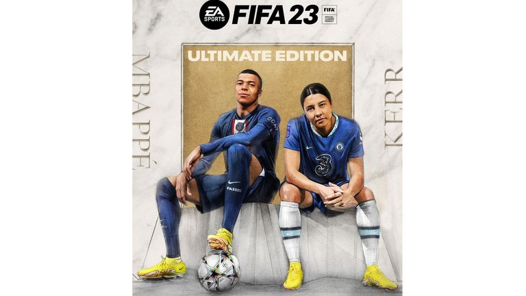 2022/23: PSG-Star Kylian Mbappe und Sam Kerr von Chelsea sind auf dem Cover von FIFA23. (Quelle: https://twitter.com/EASPORTSFIFA)