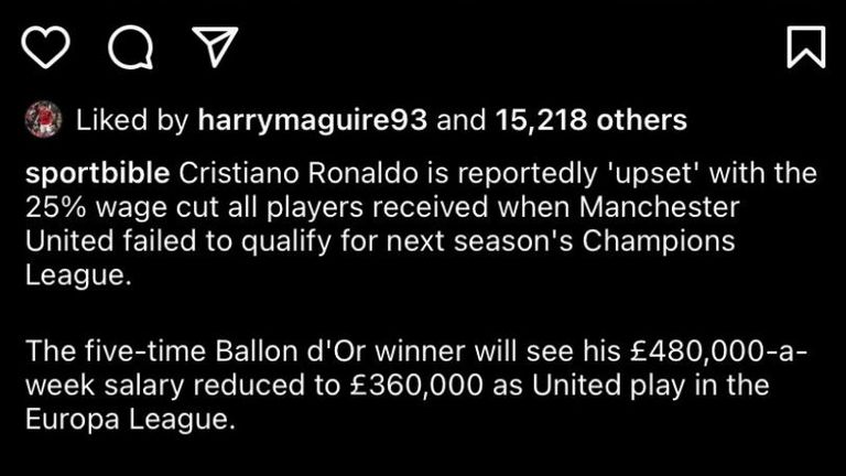 Harry Maguire likt Ronaldo-Post und bekommt Shitstorm von United-Fans - Quelle: Twitter/SPORTbible.