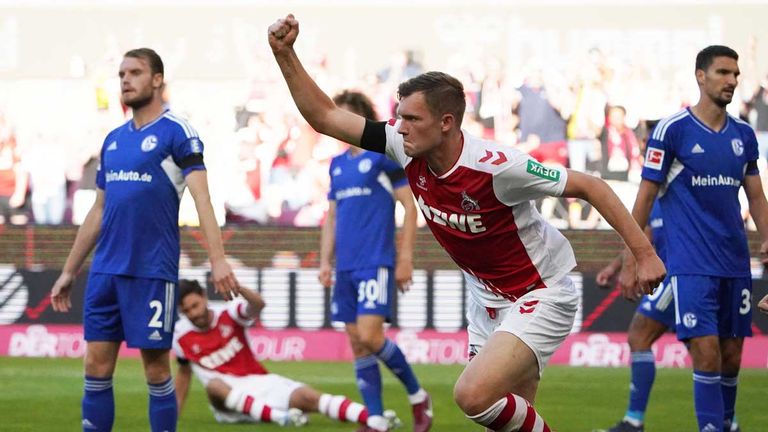 Luca Kilian bringt den 1. FC Köln gegen Schalke 04 in Führung. 
