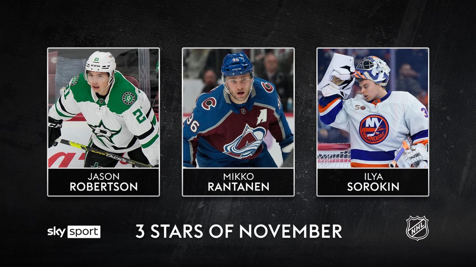 NHL 3 Stars im November sind Robertson, Rantanen and Sorokin NHL News Sky Sport