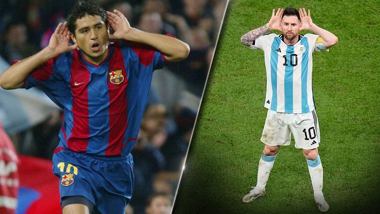 Wie einst Juan Roman Riquelme: Messi packte gegen die Niederlande den "Topo Gigio"-Jubel aus.