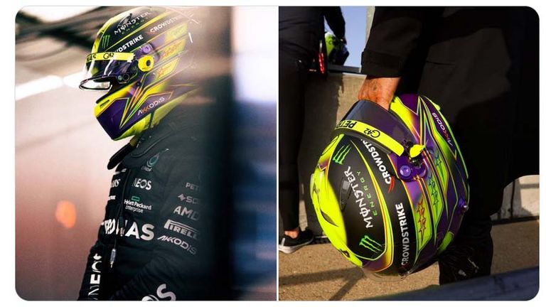 Lewis Hamilton vom Team Mercedes stellt seinen neuen Helm vor.
(Quelle Foto: Twitter @LewisHamilton)