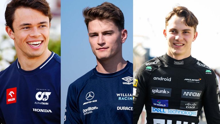 Nyck de Vries (l), Logan Sargeant (M) und Oscar Piastri (r) sind die Rookies der neuen Formel-1-Saisom.
