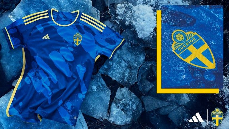 Das schwedische Trikot ist in Royal Blue gehalten und widmet sich im Motiv den Gletscherflüssen Skandinaviens (Quelle: Adidas).