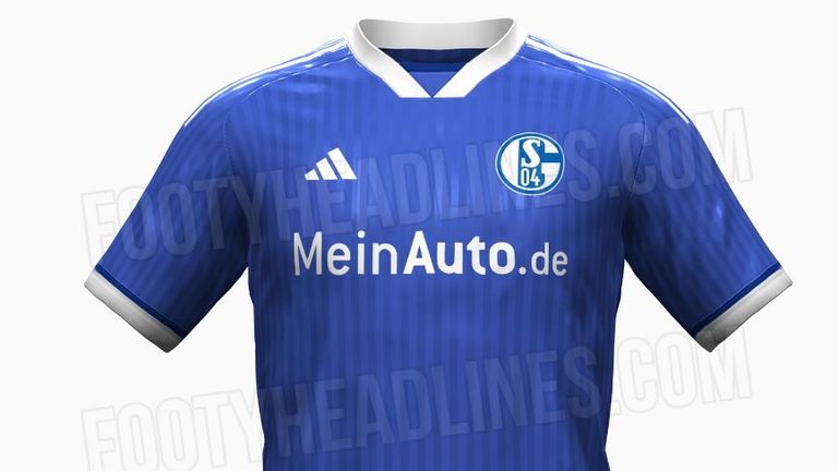 So soll das neue Heimtrikot des FC Schalke 04 für die Saison 2023/24 aussehen (Quelle: https://www.footyheadlines.com/).