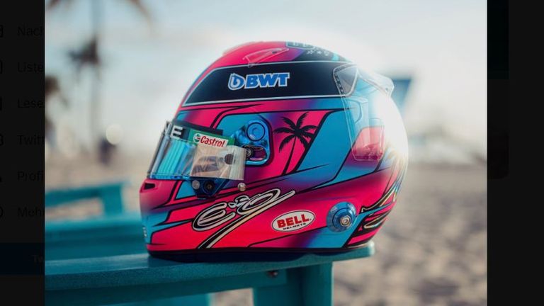 Der Miami-Helm von Alpine-Pilot Esteban Ocon (Quelle: Twitter: @OconEsteban)
