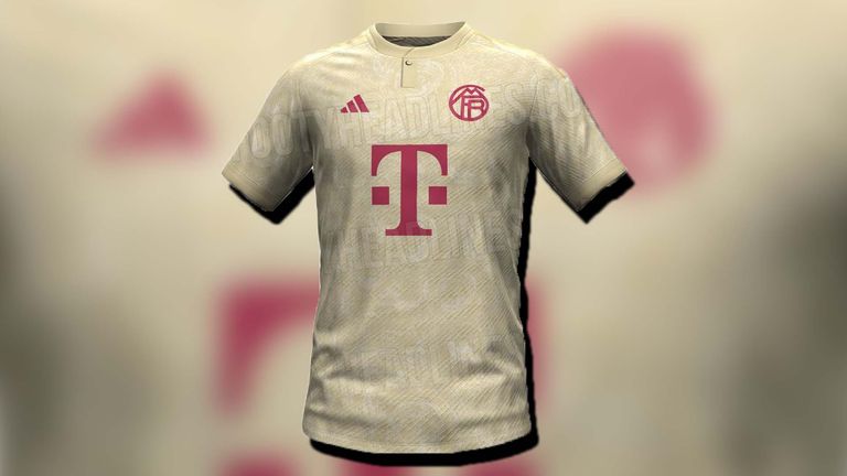 So sieht das dritte Trikot des FC Bayern in der Saison 2023/24 aus. Auffällig ist dabei besonders das alte Logo... (Quelle: footyheadlines.com)