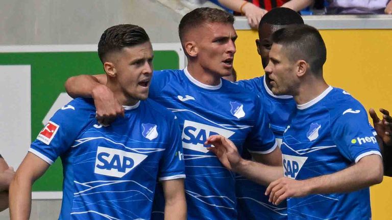 TOR zum 1:0 Christoph Baumgartner TSG 1899 Hoffenheim 14 Torjubel mit Grischa Proemel TSG 1899 Hoffenheim 06 Andrej Kramaric TSG 1899 Hoffenheim 27 TSG 1899 Hoffenheim vs SGE Eintracht Frankfurt 06.05.2023 DFL REGULATIONS PROHIBIT ANY USE OF PHOTOGRAPHS AS IMAGE SEQUENCES AND/OR QUASI-VIDEO TSG 1899 Hoffenheim vs SGE Eintracht Frankfurt *** GOAL to 1 0 Christoph Baumgartner TSG 1899 Hoffenheim 14 Goal celebration with Grischa Proemel TSG 1899 Hoffenheim 06 Andrej Kramaric TSG 1899 Hoffenheim 27 TSG 1899 Hoffenheim vs SGE Eintracht Frankfurt 06 05 2023 DFL REGULATES PROHIBIT ANY USE OF PHOTOGRAPHS AS IMAGE SEQUENCES AND OR QUASI VIDEO TSG 1899 Hoffenheim vs SGE Eintracht Frankfurt