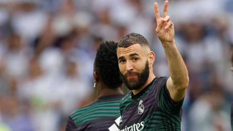 Mandatory Credit: Photo by Pressinphoto/Shutterstock 13947407i Karim Benzema of Real Madrid CF Real Madrid v Athletic Club, La Liga 2022-2023, date 38. Football, Santiago Bernabeu Stadium, Madrid, Spain - 4 June 2023 EDITORIAL USE ONLY No use with unauthorised audio, video, data, fixture lists outside the EU, club/league logos or live services. Online in-match use limited to 45 images 15 in extra time. No use to emulate moving images. No use in betting, games or single club/league/player publications/services. Real Madrid v Athletic Club, La Liga 2022-2023, date 38. Football, Santiago Bernabeu Stadium, Madrid, Spain - 4 June 2023 EDITORIAL USE ONLY No use with unauthorised audio, video, data, fixture lists outside the EU, club/league logos or live services. Online in-match use limited to 45 images 15 in extra time. No use to emulate moving images. No use in betting, games or PUBLICATIONxINxGERxSUIxAUTxHUNxGRExMLTxCYPxROUxBULxUAExKSAxONLY Copyright: xPressinphoto/Shutterstockx 13947407i