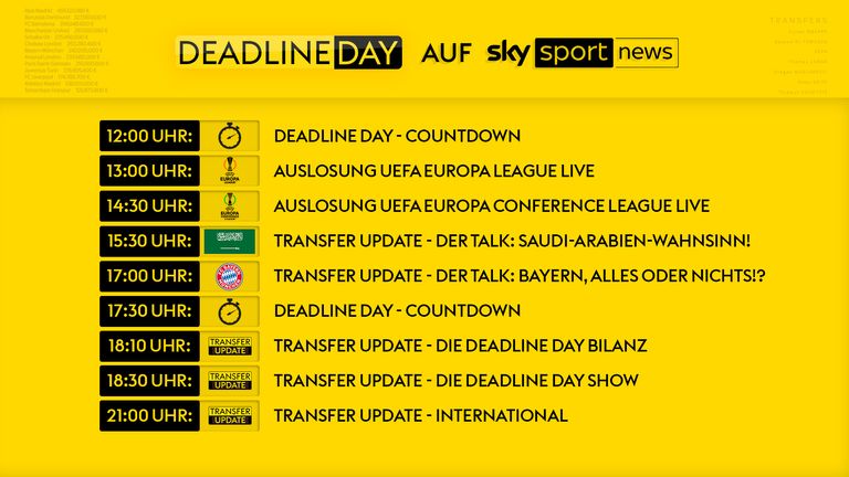 Das Programm am Deadline Day bei Sky Sport News.