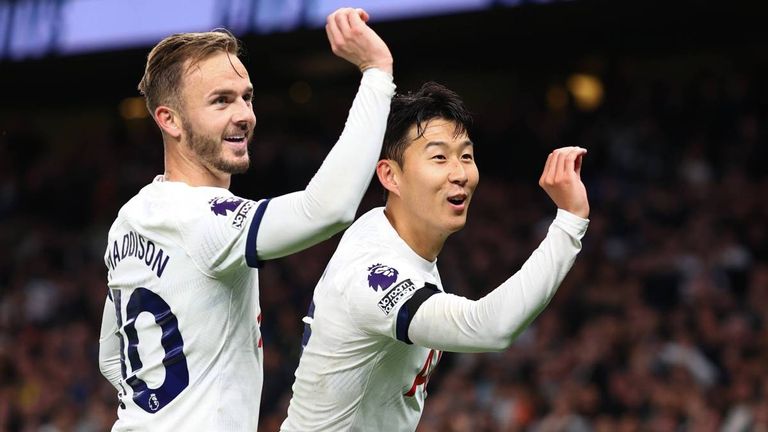 James Maddison (l.) und Heung-min Son sind Tottenhams Torschützen beim Sieg gegen Fulham.