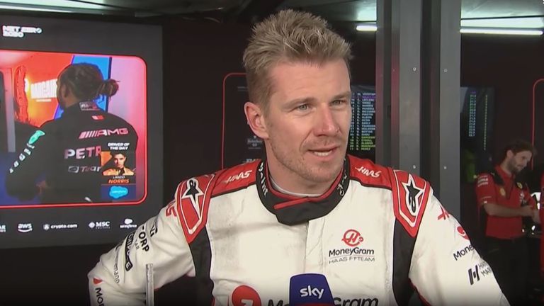 Haas-Pilot Nico Hülkenberg spricht am Sky Mikrofon über seinen 200. Grand Prix in der Formel 1.