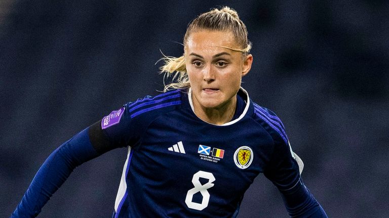 GLASGOW, SCOTLAND - SEPTEMBER 26: Sam Kerr in action for Scotland during a UEFA Women's Nations League game between Scotland and Belgium at Hampden Park, on September 26, 2023, in Glasgow, Scotland. (Photo by Alan Harvey / SNS Group)
