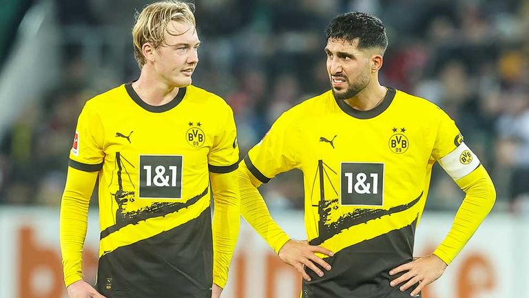 Die BVB-Stars Julian Brandt (l.) und Emre Can nach dem Remis beim FC Augsburg.