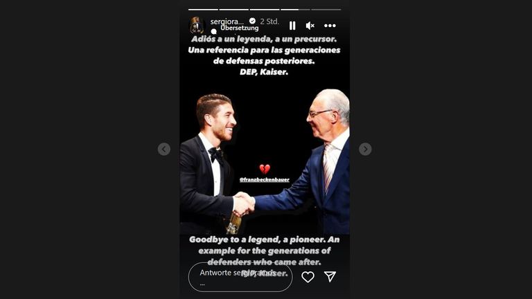 Sergio Ramos ehrt Franz Beckenbauer - Quelle: Instagram/Sergio Ramos.