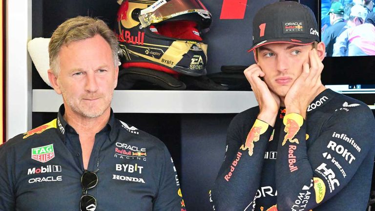 Max Verstappen (r.) und Red-Bull-Teamchef Christian Horner.